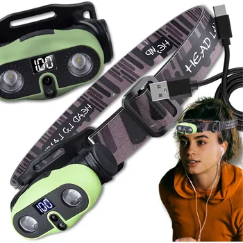 Čelovka ČELOVKA AKUMULÁTOROVÁ LED ČELNÍ SVÍTILNA LCD UKAZATEL BATERIE SENZOR POHYBU