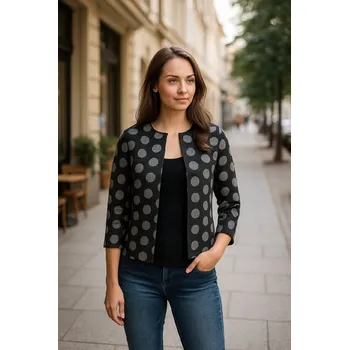 Dámské sako ZIMA-Svetrový kabátek - černý, šedé puntíky Velikost: S/M