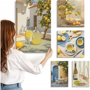 Obraz Sada obrazů na plátně Citrony v rustikálním stylu do kuchyně 5 kusů