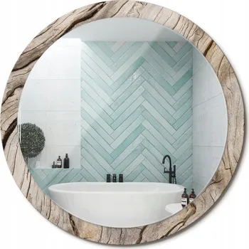 Zrcadlo Zrcadlo s potiskem do koupelny, kuchyně, předsíně, Prasklé dřevo, průměr 100 cm