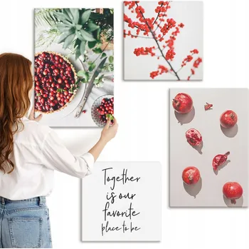 Obraz Sada obrazů na plátně Červené ovoce rostliny minimalismus 4 kusy