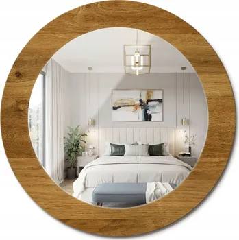 Zrcadlo Kulaté nástěnné dekorativní zrcadlo ve skleněném rámu Rustikální dub průměr 60 cm