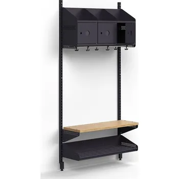 Věšák Šatní stěna ENTRY, nástěnná, lavice, 3 kovová dvířka s přípravou pro označení, 1800x900x300 mm, antr