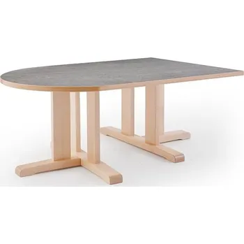 Jídelní stůl Stůl KUPOL, 1400x800x500 mm, půlovál, akustické linoleum, bříza/šedá