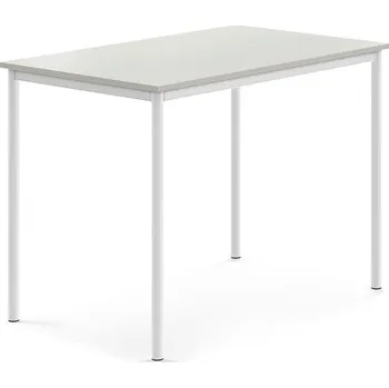 Jídelní stůl Stůl SONITUS, 1200x800x900 mm, bílé nohy, HPL deska tlumící hluk, šedá