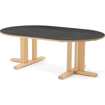 Jídelní stůl Stůl KUPOL, 1500x800x500 mm, oválný, akustické linoleum, bříza/tmavě šedá