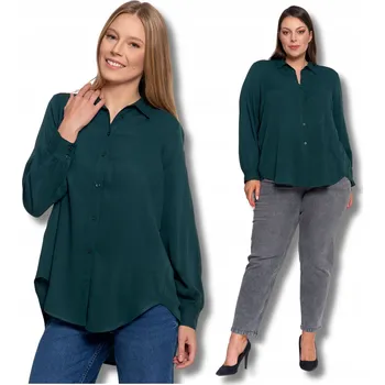 Dámská košile Moraj dámská košile s dlouhým rukávem, bez vzoru, zelená, dámská košile s asymetrickým zadním dílem, velikost 4XL/5XL