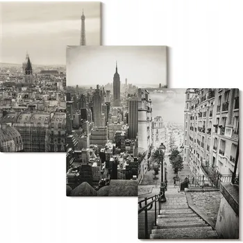 Obraz Obraz Na Plátně Sada Galerie Pohledy Paříž New York schody 3x 40x60 cm