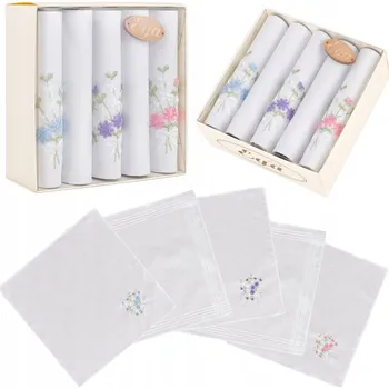 Látkový kapesník 5x DÁMSKÉ KAPESNÍKY S VÝŠIVKOU KVĚTIN, BAVLNĚNÉ, ELEGANTNÍ