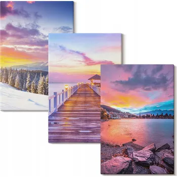 Obraz Vícedílná Sada Obrazů Zimní horská krajina jezero 3x 20x30 cm