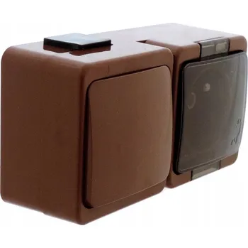 Elektrická zásuvka HERMETICKÁ ZÁSUVKA NA OMÍTKU HNĚDÁ DYM + VYPÍNAČ