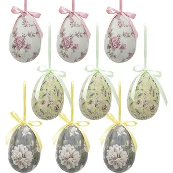 Velikonoční dekorace 9ks dekorace závěsné vajíčko s květy Spring Egg - Ø 5*7cm