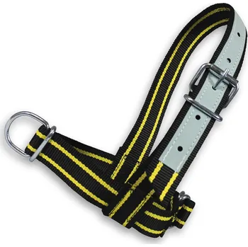 AKROH Industries BV Ohlávka pro telata, vel. XS nastavitelná, kožená výztuž, s D-kroužkem, černá - žlutý proužek