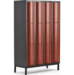 Boxová šatní skříň CURVE, 4 sekce, 12 boxů, 1940x1200x550 mm, nohy, červené dveře