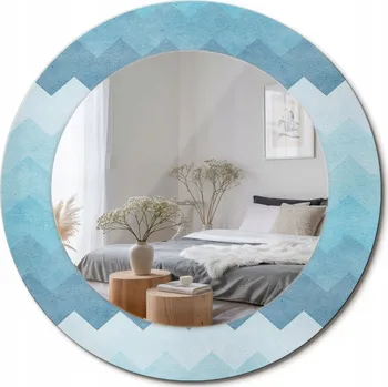 Zrcadlo Zrcadlo s potiskem do koupelny ložnice obývacího pokoje Modrý ševron fi 50 cm