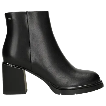 Dámské polobotky Černé Kožené Dámské Kotníkové Boty Na Širokém Podpatku Wojas 5534051 39