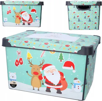 Úložný box Plastový úložný box 22l s víkem a úchyty - vánoční motiv