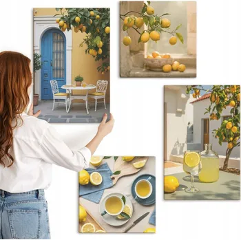 Obraz Vícedílný Obraz Na Plátně Citrony limonáda modré dveře 4 díly