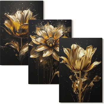 Obraz Sada obrazů na plátně Květiny – žluté na tmavém pozadí, 3x 20x30 cm