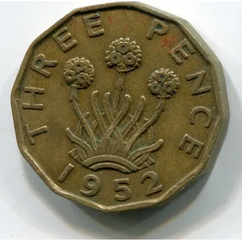 VELKÁ BRITÁNIE. 3 pence 1952. KM-873