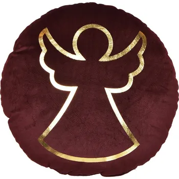 Polštář Polštář bordó kulatý se zlatým andělem