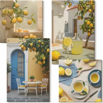 Obraz Sada obrazů na zeď Citrony limonáda modré dveře 4 kusy