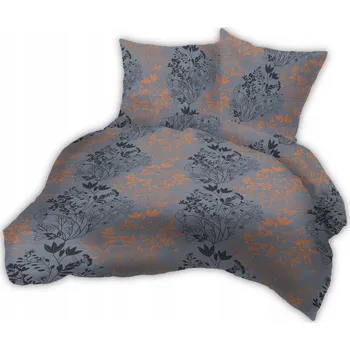 Povlečení Krepové povlečení 140x200, grafitová ocel, oranžové keře, květy