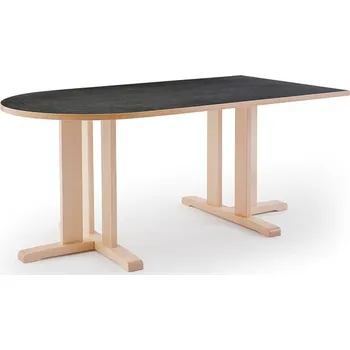 Jídelní stůl Stůl KUPOL, 1800x800x720 mm, půlovál, akustické linoleum, bříza/tmavě šedá
