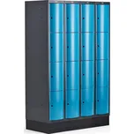 Boxová šatní skříň CURVE, 4 sekce, 16 boxů, 1890x1200x550 mm, sokl, modré dveře