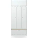 Šatní skříňka FORCE, 3 sekce, horní skříňka, zásuvka s lavicí, 2740x1200x550 mm, šedá