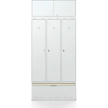 Šatní skříň Šatní skříňka FORCE, 3 sekce, horní skříňka, zásuvka s lavicí, 2740x1200x550 mm, šedá