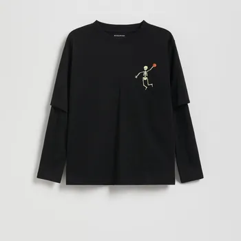 Chlapecké tričko Reserved - Dlouhý rukáv se svítícím potiskem - černý - 040FI-99X - 040FI-99X-122