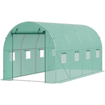 Skleník SucceBuy Fóliovník Tunel 445x194x192CM Skleník Pařeniště Zelený 18,5KG