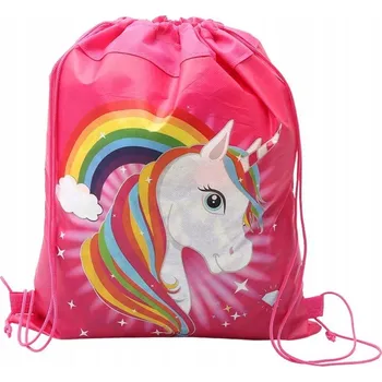 Školní sáček Školní Vak na Boty, Cvičební Úbor, Jednorožec, Duha, Růžový, 35x27 cm