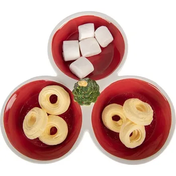 Bílo-červená servírovací trojmiska se stromečkem - 26*24*10 cm