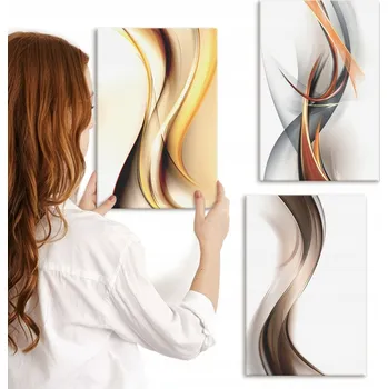 Obraz Sada obrazů na plátně Fale žluté šedé hnědé 3x 20x30 cm