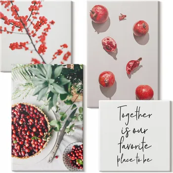 Obraz Obraz Na Plátně Sada Galerie Červené ovoce rostliny minimalismus 4 kusy