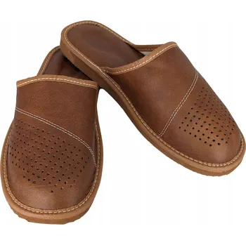 Pánské pantofle Pánské žabky Bačkory Polské hnědé kůže Nazouváky Papuče