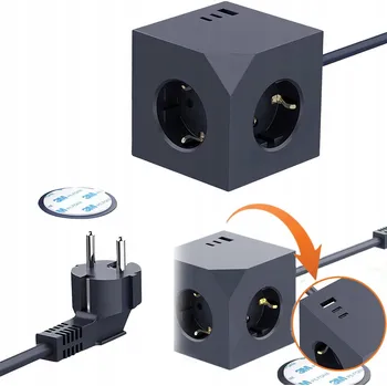 Napájecí kabel Zásuvková lišta KOSTKA rozbočovač rozdělovač Cube 3 zásuvky 3 USB