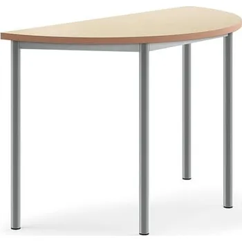 Jídelní stůl Stůl SONITUS, půlkruh, 1200x600x760 mm, stříbrné nohy, deska s linoleem, béžová