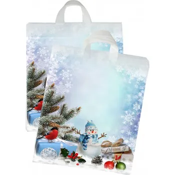 Dárková taška Taška igelitová LDPE s uchem Vánoce sněhulák 440mmx470mmx30mm vložené dno