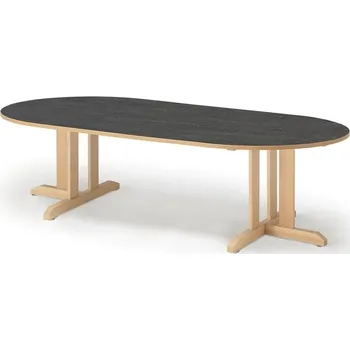 Jídelní stůl Stůl KUPOL, 2000x800x500 mm, oválný, akustické linoleum, bříza/tmavě šedá