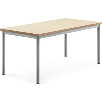 Jídelní stůl Stůl SONITUS, 1400x700x600 mm, stříbrné nohy, deska s linoleem, béžová