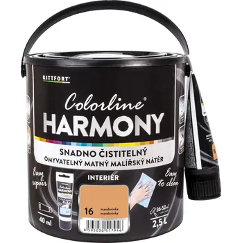 barva na zeď KITTFORT Colorline HARMONY Barva na stěnu omyvatelná, mandarinka, matná, 2,5 l&nbsp;8595030517946