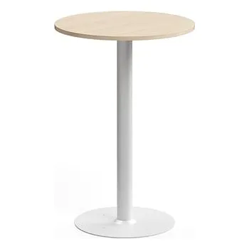 Jídelní stůl Barový stůl ALVA, Ø700x1000 mm, upevnitelný, vysokotlaký laminát, bílá/bříza