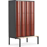 Boxová šatní skříň CURVE, 4 sekce, 12 boxů, 2120x1200x550 mm, lavice, červené dveře