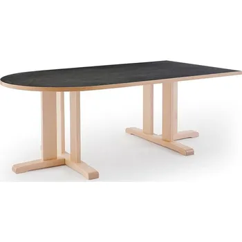 Psací stůl Stůl KUPOL, 1800x800x600 mm, půlovál, akustické linoleum, bříza/tmavě šedá