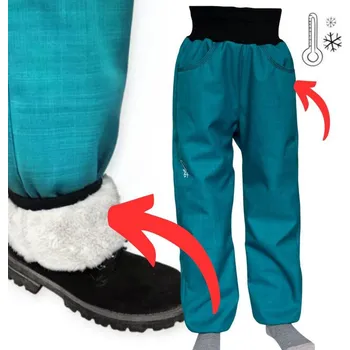 Esito (ušito v ČR) Dětské zimní softshellové kalhoty Esito s umělým kožíškem petrolejové