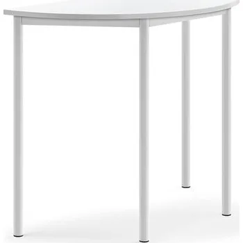 Jídelní stůl Stůl SONITUS, půlkruh, 1200x600x900 mm, bílé nohy, HPL deska tlumící hluk, bílá