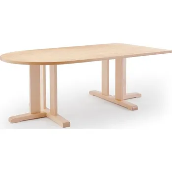 Jídelní stůl Stůl KUPOL, 1800x800x600 mm, půlovál, akustické linoleum, bříza/béžová